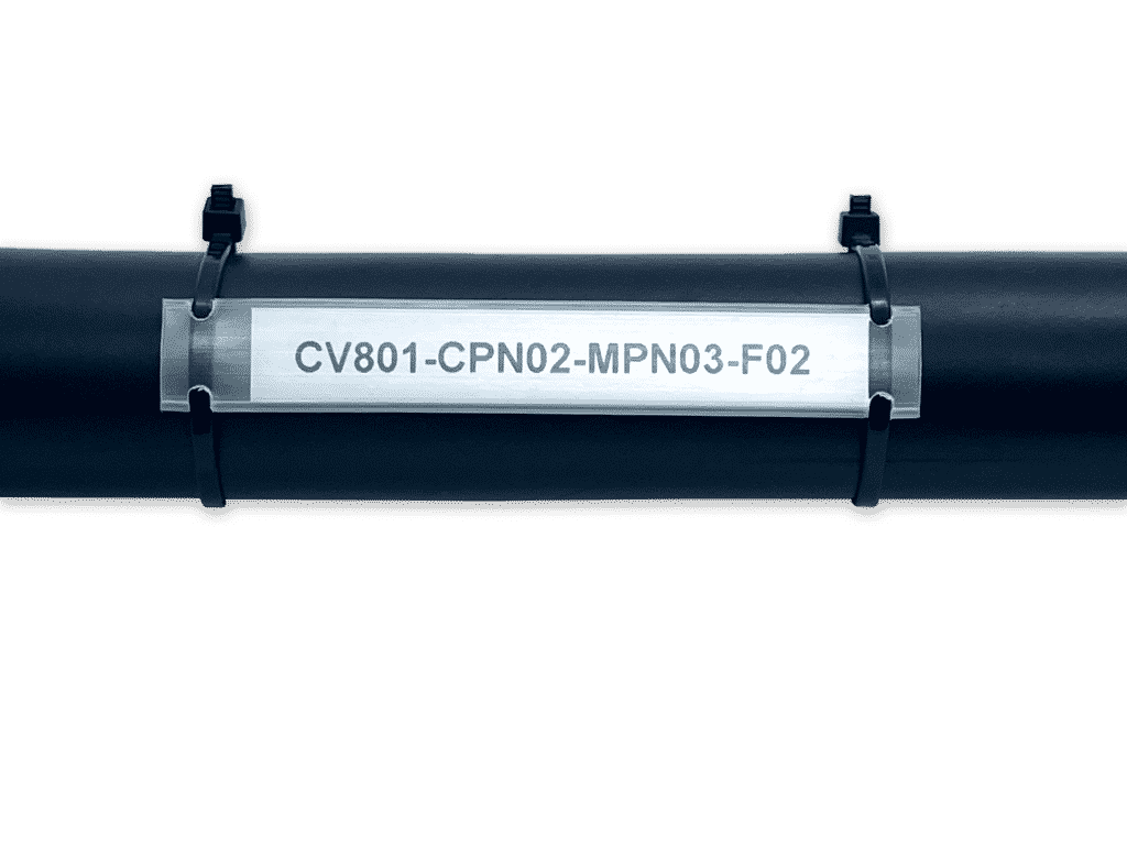 EVO white cable marker with sleeve and cable ties on black cable