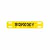 A yellow, rectangular 54mm x 11mm cable marker printed with code SI2K030Y in black and four slots (two per side).