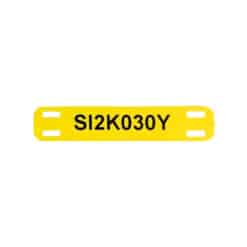 A yellow, rectangular 54mm x 11mm cable marker (200pcs), Product Name: 54mm x 11mm Yellow Cable Marker - No Sleeve Required, features code SI2K030Y in black and four slots (two per side).