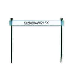 A 215mm x 10mm White Cable Marker (80 tags) is secured by two black cable ties, one on each end, against a plain white background.