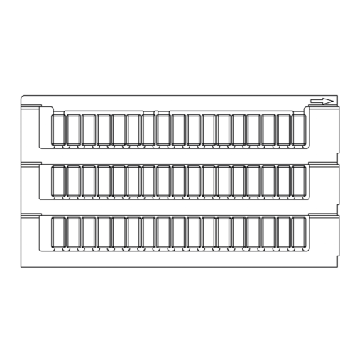 Black and white line drawing showing a front view of three stacked rectangular connectors, each aligned horizontally with multiple pins. An arrow points to the right in the top right corner. This layout is commonly used for applications utilizing 8.5mm x 7.5mm Terminal Tags For Wieland (300 tags).