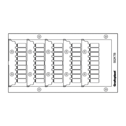 Technical line drawing depicting a rectangular component with four rows of evenly spaced tabs or connectors, labeled Grafoplast® SI2K1TB on the right side. Mounting holes are present in each corner, designed to fit 8.5mm x 7.5mm Terminal Tags For Wieland (pack of 300 tags).