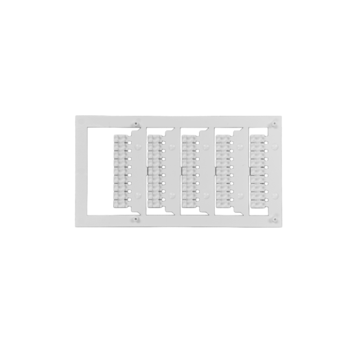 A white rectangular plastic stencil, identified as 8.5mm x 4.65mm Terminal Tags For Wieland (540 tags), displays five vertical rows of evenly spaced, small, raised oval bumps arranged in columns on a plain white background.