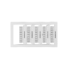 A white plastic wall plate insert with six labeled sections for network cables, each slot labeled with codes such as 568A and 568B. The insert features cutouts for wiring and installation, and is compatible with Grafoplast’s 8.5mm x 4.65mm Terminal Tags For Wieland (540 tags), enabling organized cable identification.
