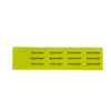 A rectangular sheet with a yellow-green background featuring ten identical black “EVO41550Y” labels, arranged in two rows of five on a plain white surface, displays 50mm x 15mm Yellow Adhesive PVC Tags for panel and equipment identification (product: 132 tags).