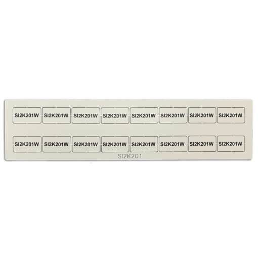 A rectangular panel with 20 tags in two rows, each fitted with 27mm x 15mm Non Adhesive PMMA Tag Holders. All tags are labeled SI2K201W.