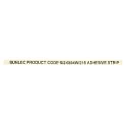 A 215mm x 10mm white adhesive PMMA strip with SUNLEC PRODUCT CODE SI2K804W/215 ADHESIVE STRIP printed in bold black uppercase letters.