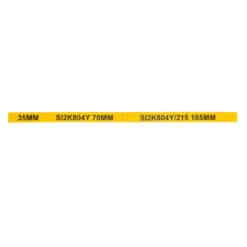 A 215mm x 10mm Yellow Adhesive PMMA Strip shows black text—35MM | SI2K804Y 70MM | SI2K804Y/215 105MM - each segment divided by vertical lines.