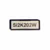A black 50mm x 15mm Non Adhesive PMMA Tag Holder containing a white tag displaying the characters SI2K202W in bold black text.