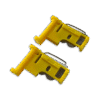The Replacement Cutter Blade Set (2) features two yellow plastic holders with exposed metal blades and small clips, displayed diagonally on a white background, both facing the same direction.