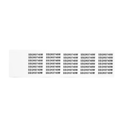 A white strip with multiple rows of the code S5I2K0740W printed in black text. The left edge of the strip is blank, while the rest is covered in repeating alphanumeric codes.