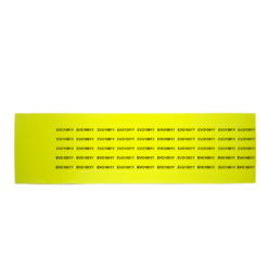 A long yellow rectangular label with multiple lines of repeated black text saying EVO1001Y on a plain white background.