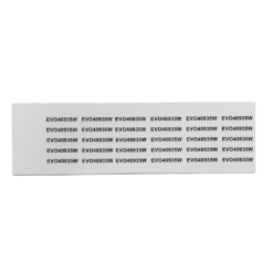 A white rectangular label with multiple lines of the text EVO40935W printed repeatedly in black. The lines are evenly spaced and aligned horizontally across the label.