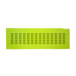 A rectangular sheet of neon green labels, each printed with KVORK 6519 in rows and columns, against a white background.