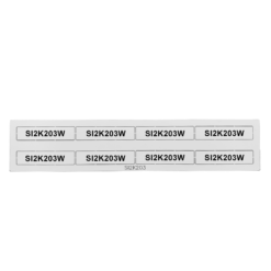 A white rectangular strip with ten identical black labels reading SI2K203W and one smaller label in the center reading SI2K203. The labels are arranged in two rows of five on a white background.